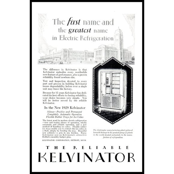 1929 Kelvinator Refrigerator Fridge Vintage Print Ad Factory Workers Wall Art - Picture 1 of 1
